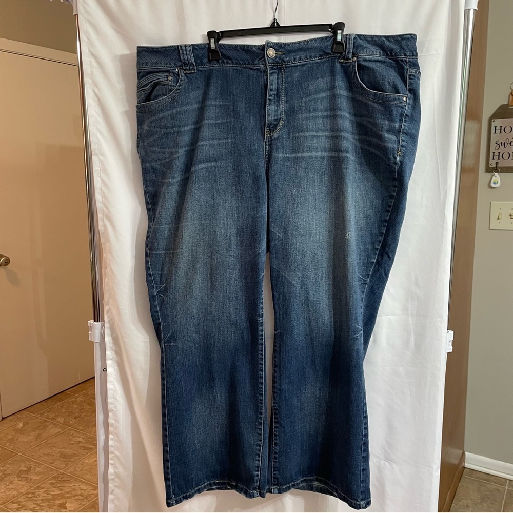 Lane Bryant 28 Petite Distinctly Boot Dark Wash Jeans Western Flared Cowboy